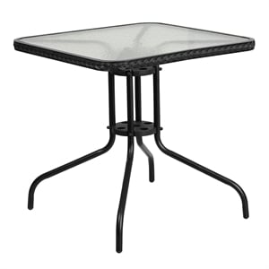 Flash Furniture 28Sq Glass Table W Rattan Edge In Clear Top Black Rattan