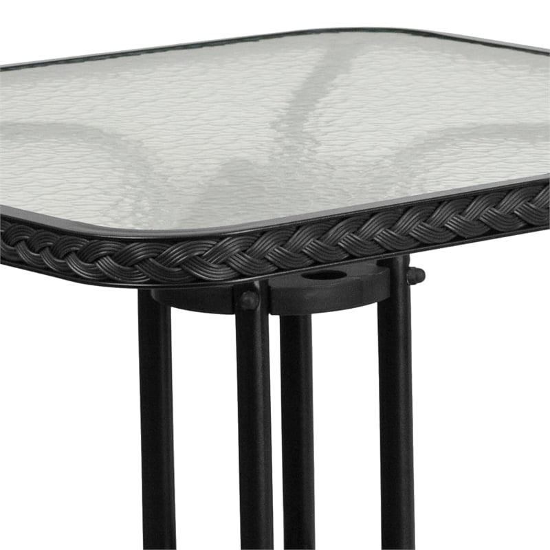Flash Furniture 28Sq Glass Table W Rattan Edge In Clear Top Black Rattan