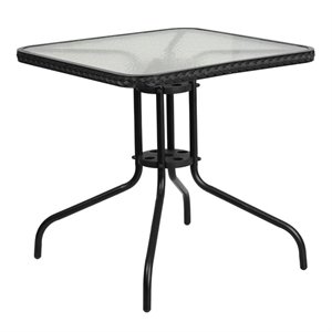 flash furniture contemporary glass top rattan edge patio dining table in black