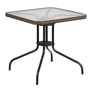 Flash Furniture 28&quot Square Glass Top Patio Dining Table in Black Brown