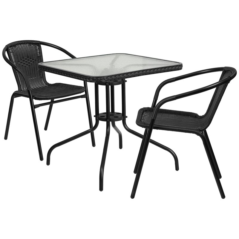 Flash Furniture 3 Piece Square Patio Dining Set in Black