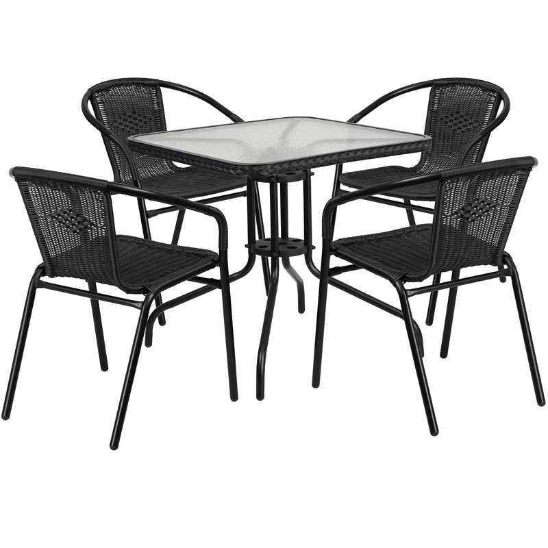 Flash Furniture 5 Piece Square Patio Dining Set in Black