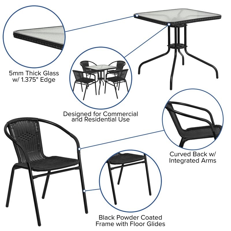 Flash Furniture 5 Piece Square Patio Dining Set in Black