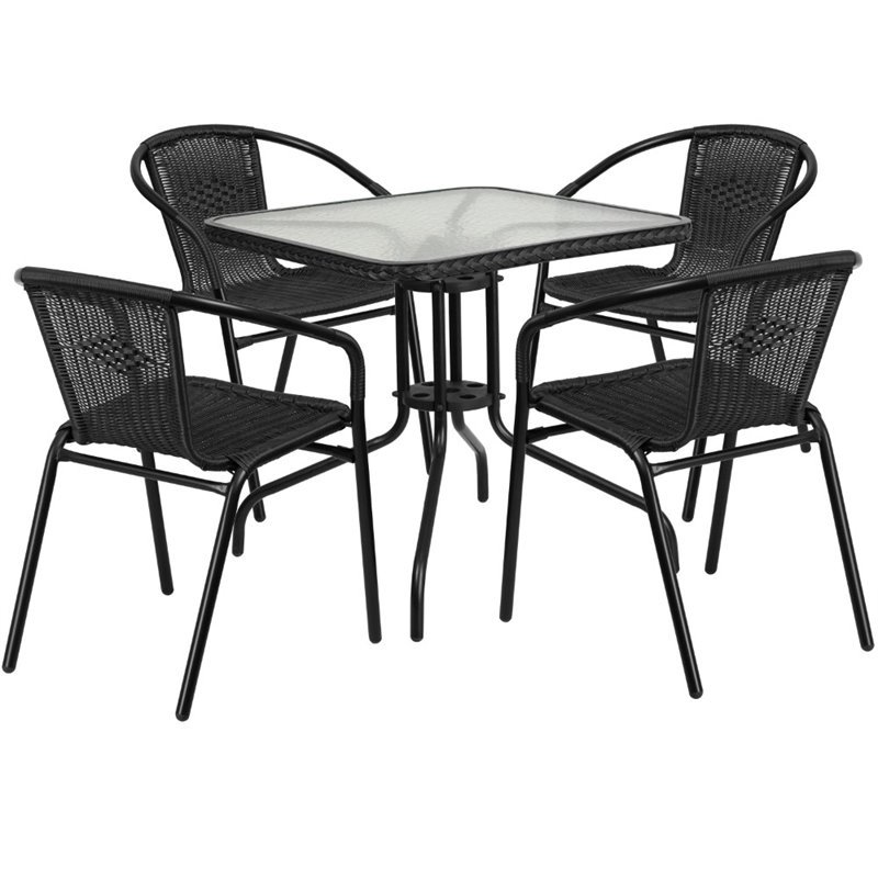 Flash Furniture 5 Piece Square Patio Dining Set in Black