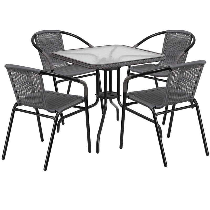 Flash Furniture 5 Piece Square Patio Dining Set in Black and Gray