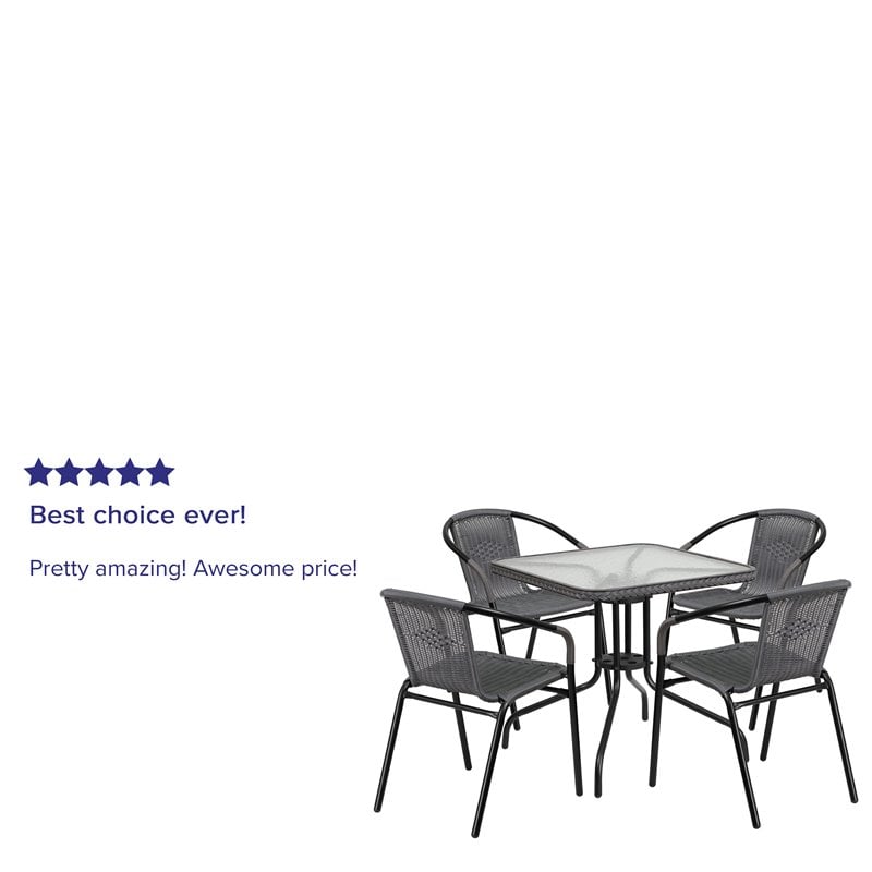 Flash Furniture 5 Piece Square Patio Dining Set in Black and Gray