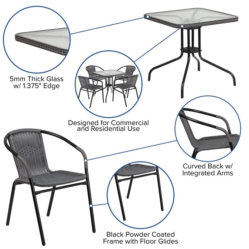 Flash Furniture 5 Piece Square Patio Dining Set in Black and Gray