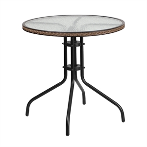 Flash Furniture 29&quot Round Glass Top Patio Dining Table in Black Brown
