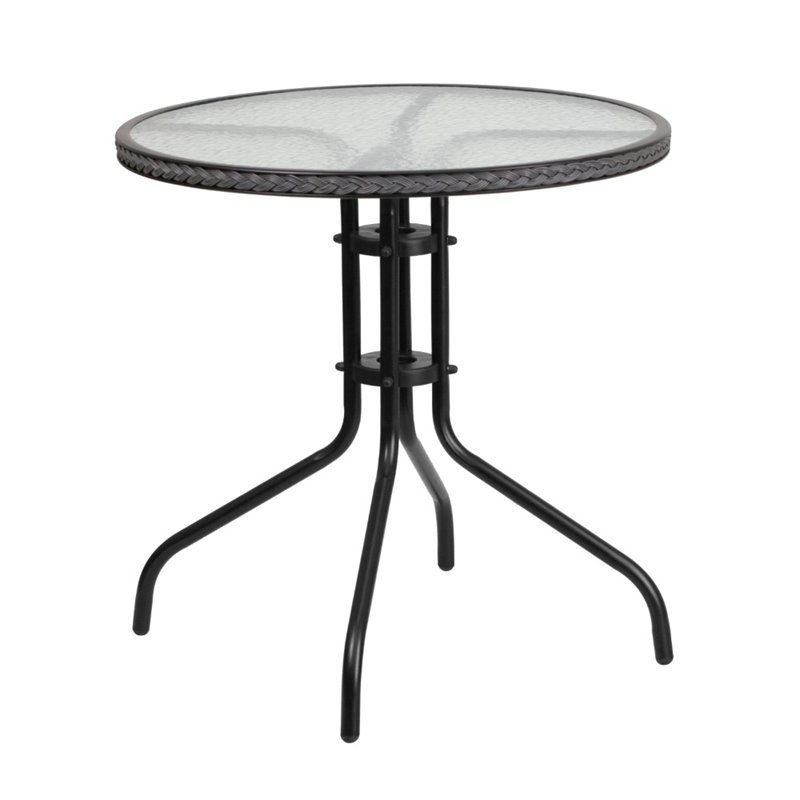 29 Round Glass Top Patio Dining Table In Black Gray Tlh 087 Gy Gg 29