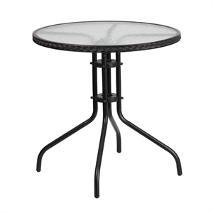 Flash Furniture 28Rd Glass Table W Rattan Edge In Clear Glass Top Black Rattan