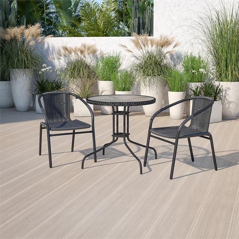 Flash Furniture 3 Piece Round Patio Dining Set in Black
