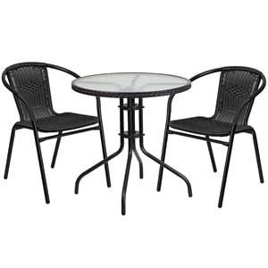 Flash Furniture 3 Piece Round Patio Dining Set in Black