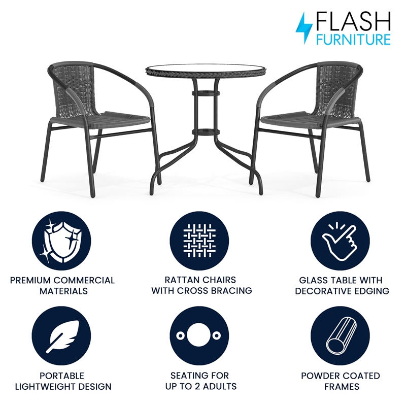 Flash Furniture 3 Piece Round Patio Dining Set in Black and Gray