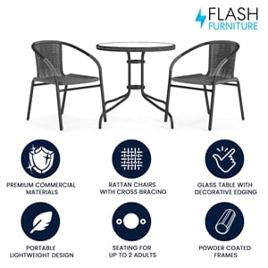 Flash Furniture 3 Piece Round Patio Dining Set in Black and Gray