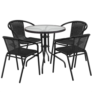 Flash Furniture 5 Piece Round Patio Dining Set in Black