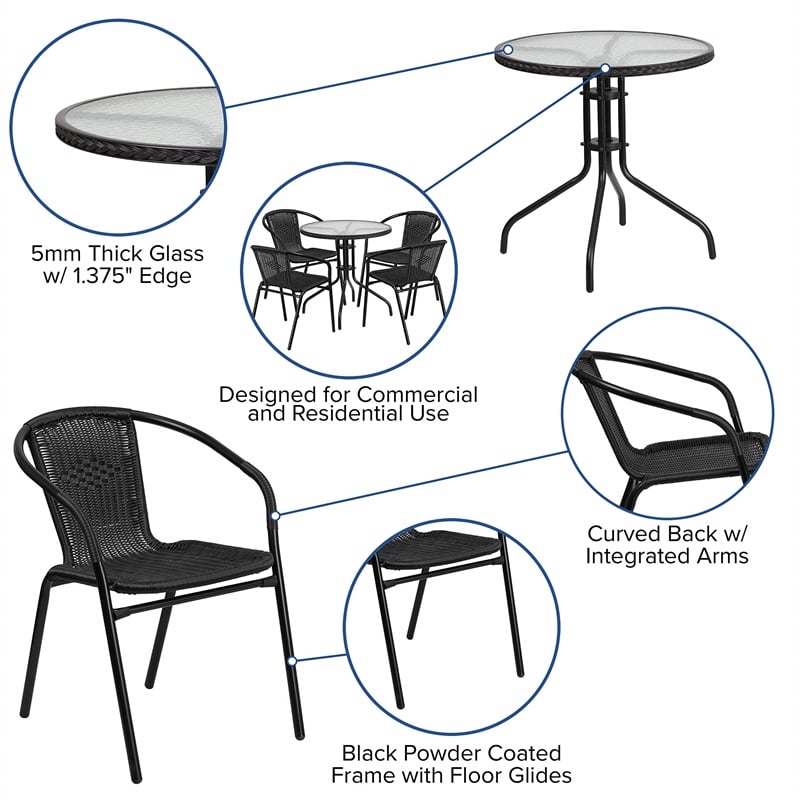 Flash Furniture 5 Piece Round Patio Dining Set in Black