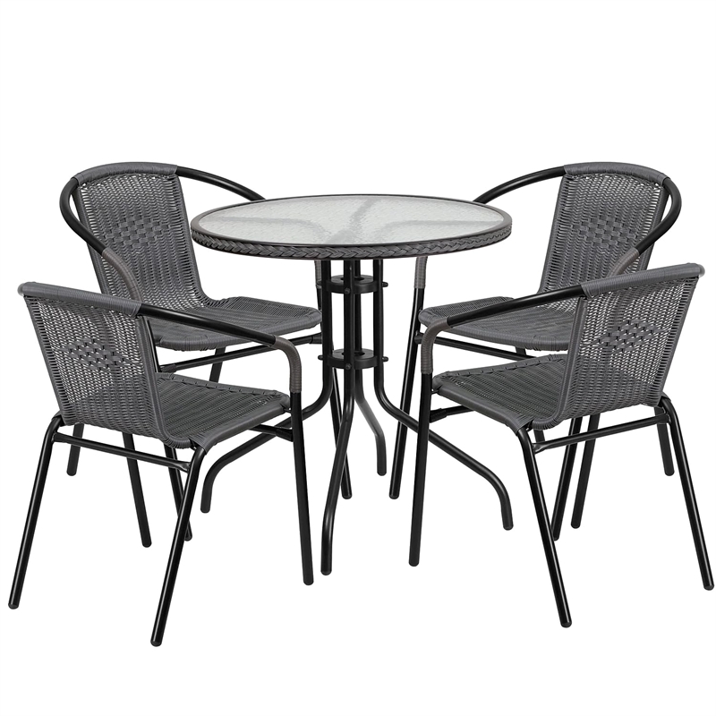 Flash Furniture 5 Piece Round Patio Dining Set in Black and Gray