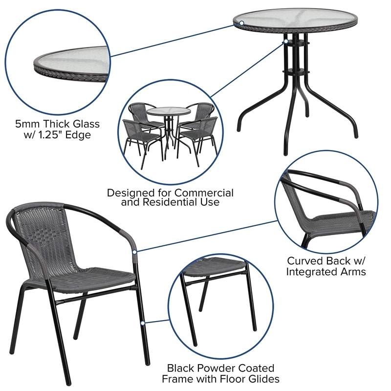 Flash Furniture 5 Piece Round Patio Dining Set in Black and Gray