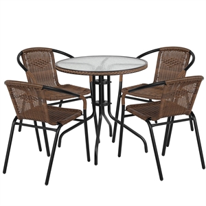 Flash Furniture 5 Piece Round Patio Dining Set in Black and Brown