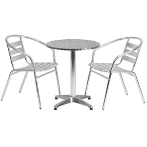 flash furniture contemporary stainless steel patio dining set in gray with slat back chairs