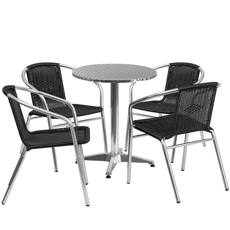 Flash Furniture 23.5Rd Aluminum Table Set-4 Ch In Black