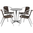Flash Furniture 5 Piece Round Patio Bistro Set in Aluminum and Brown