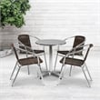 Flash Furniture 5 Piece Round Patio Bistro Set in Aluminum and Brown