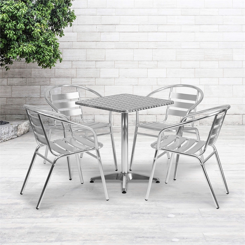 Flash Furniture 5 Piece Square Patio Bistro Set in Aluminum