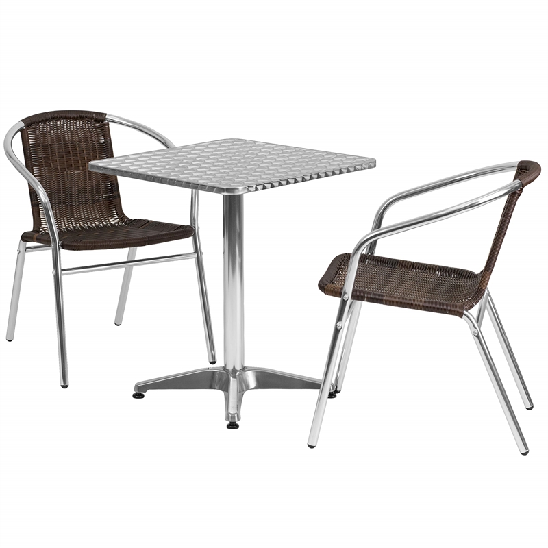 Flash Furniture 3 Piece Square Patio Bistro Set in Aluminum and Brown