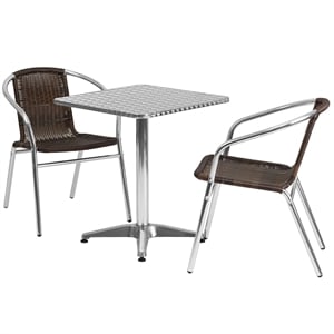 Flash Furniture 3 Piece Square Patio Bistro Set in Aluminum and Brown