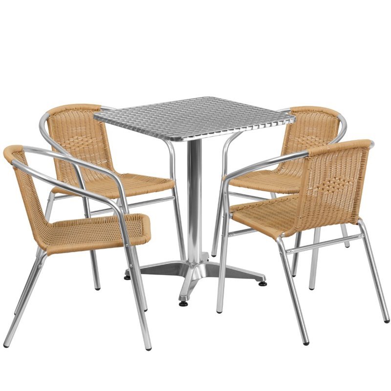 Flash Furniture 5 Piece Square Patio Bistro Set In Aluminum And Flash Furniture 5 Piece Square Patio Bistro Set In Aluminum And Beige