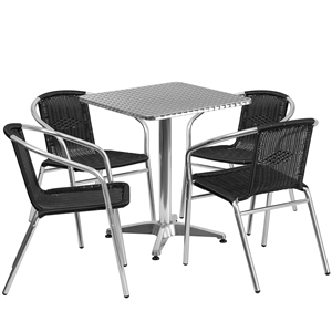 Flash Furniture 23.5Sq Aluminum Table Set-4 Ch In Black