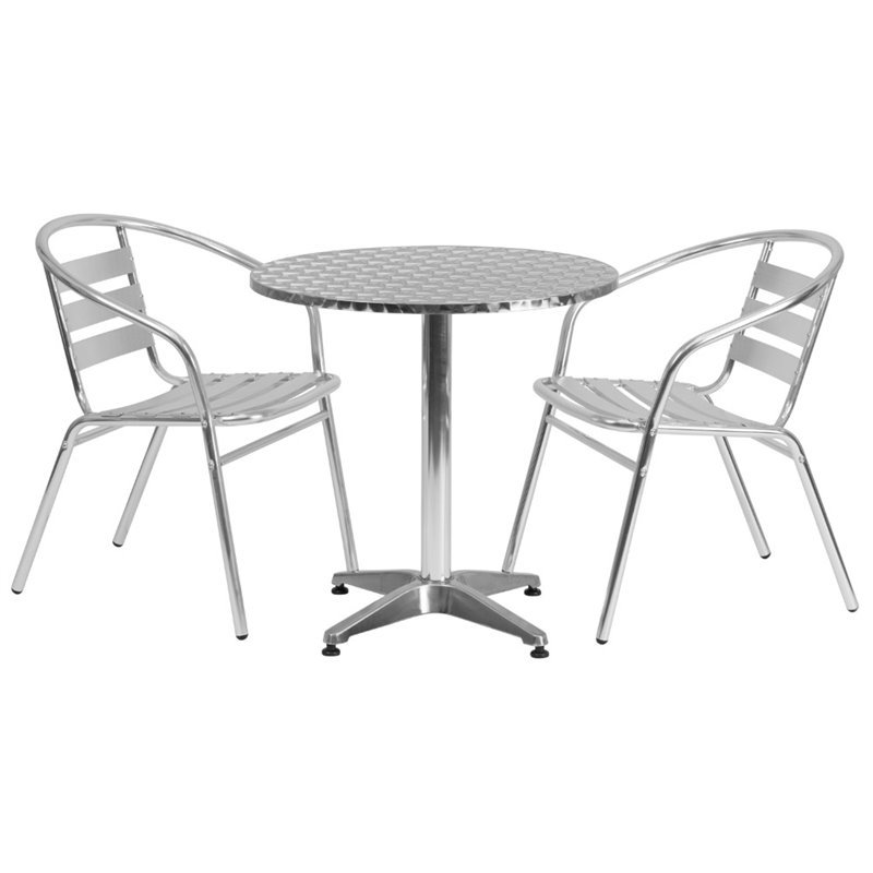 Flash Furniture 3 Piece Round Patio Dining Set in Aluminum