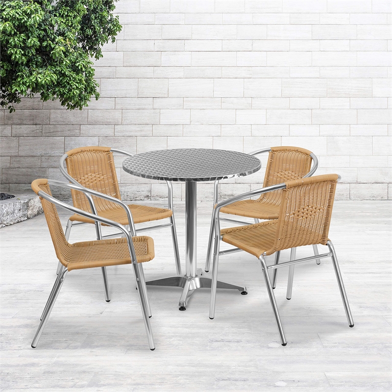 Flash Furniture 27.5Rd Aluminum Table Set-4 Ch In Beige