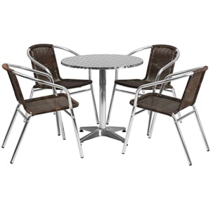 Flash Furniture 5 Piece Round Patio Dining Set in Aluminum and Brown