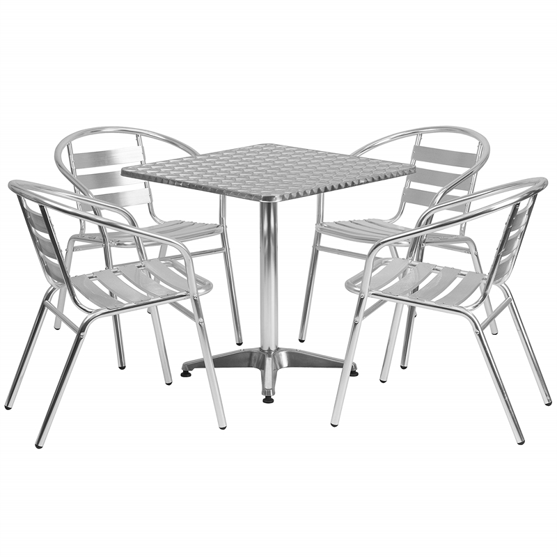 Flash Furniture 5 Piece Square Patio Dining Set in Aluminum