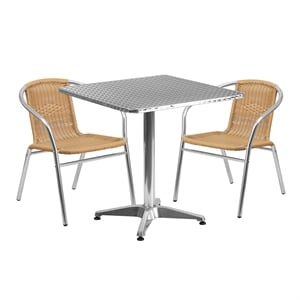 Flash Furniture 27.5Sq Aluminum Table Set-2 Ch In Beige