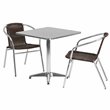 Flash Furniture 3 Piece Square Patio Dining Set in Aluminum and Brown