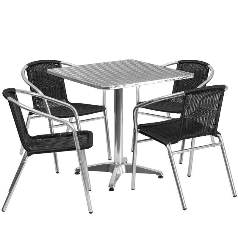 Flash Furniture 27.5Sq Aluminum Table Set-4 Ch In Black