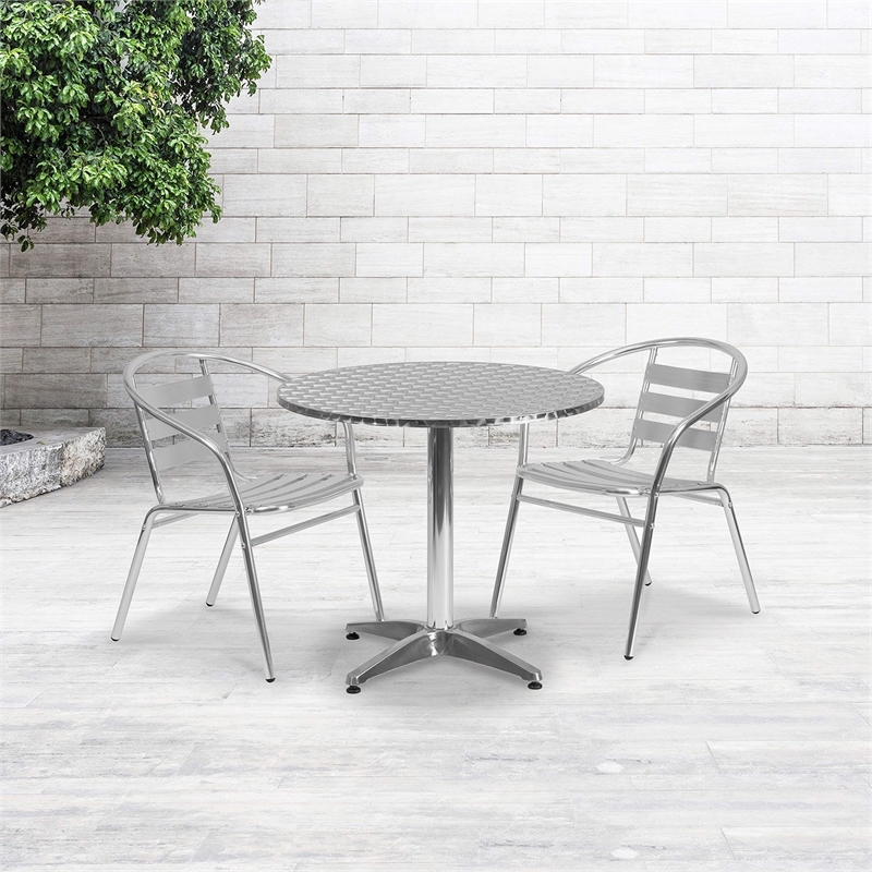 Flash Furniture 3 Piece Round Patio Dining Set in Aluminum