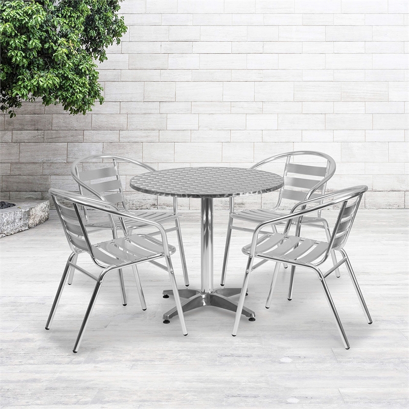 Flash Furniture 5 Piece Round Patio Dining Set in Aluminum
