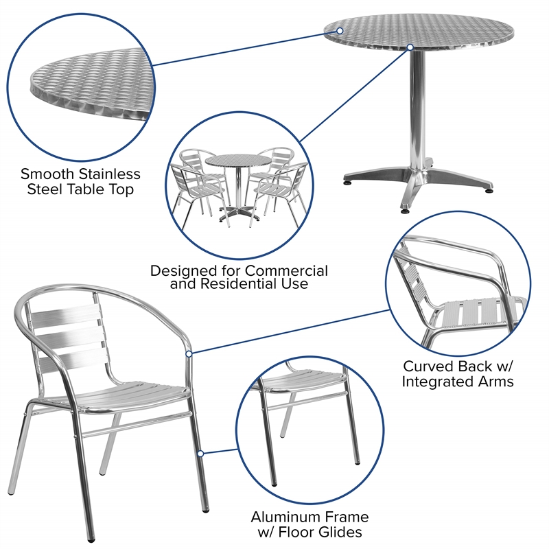 Flash Furniture 5 Piece Round Patio Dining Set in Aluminum