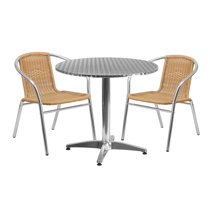 Flash Furniture 31.5Rd Aluminum Table Set-2 Ch In Beige