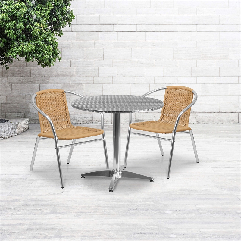 Flash Furniture 31.5Rd Aluminum Table Set-2 Ch In Beige