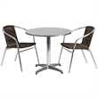 Flash Furniture 3 Piece Round Patio Dining Set in Aluminum and Brown