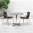 Flash Furniture 3 Piece Round Patio Dining Set in Aluminum and Brown