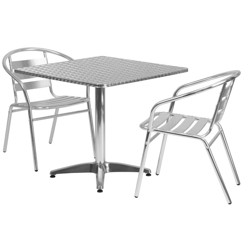 Flash Furniture 3 Piece Square Patio Dining Set in Aluminum