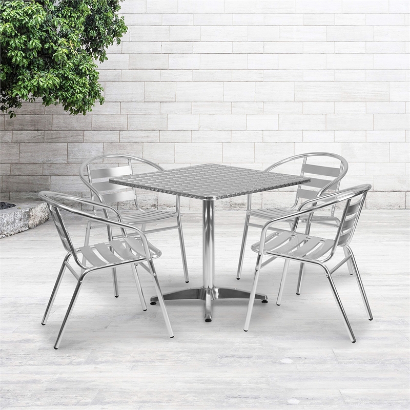 Flash Furniture 5 Piece Square Patio Dining Set in Aluminum