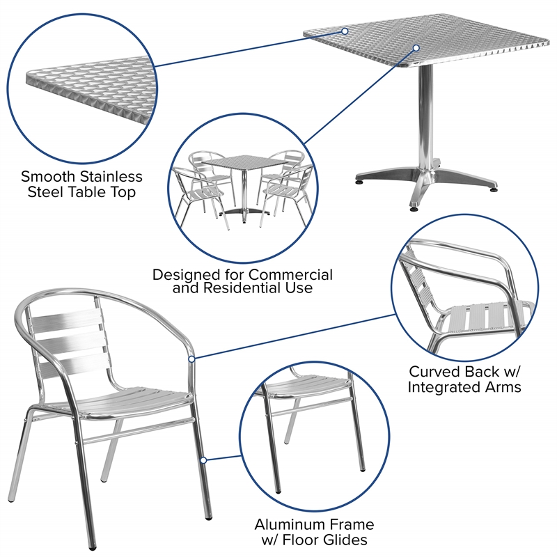 Flash Furniture 5 Piece Square Patio Dining Set in Aluminum