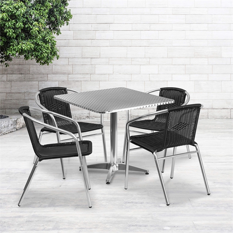 Flash Furniture 31.5Sq Aluminum Table Set-4 Ch In Black